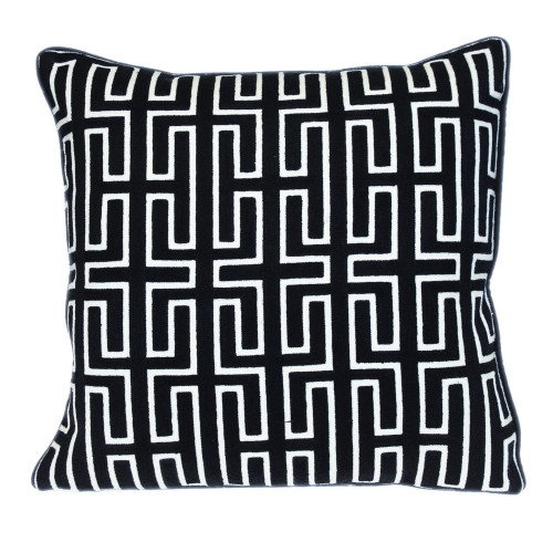 Geometric Handmade Cotton Throw Pillow - 20" - Black and White - IMAGE 1