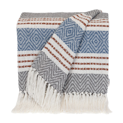 Geometric Throw Blanket with Fringes - 50" x 60" - Gray and White - IMAGE 1