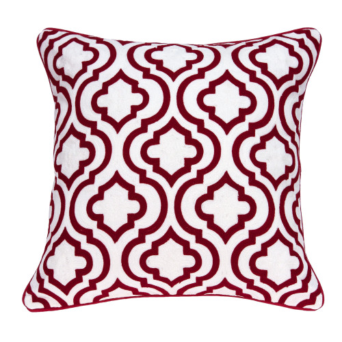 Moroccan Lattice Square Throw Pillow - 20" - Red and White - IMAGE 1