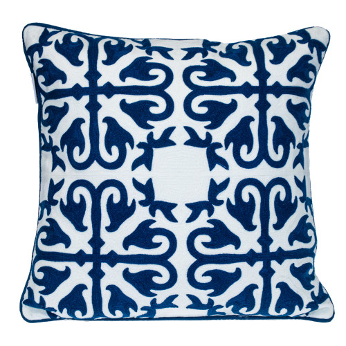 Moroccan Stencil Cotton Throw Pillow - 20" - Blue and White - IMAGE 1