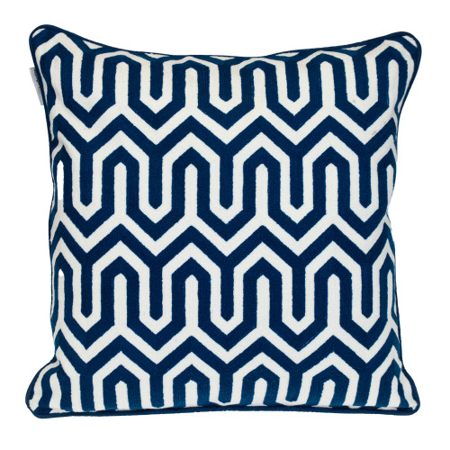 Geometric Square Cotton Throw Pillow - 20" - Blue and White - IMAGE 1