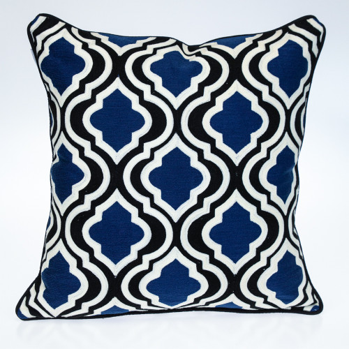 Moroccan Lattice Square Cotton Throw Pillow - 20" - Blue and White - IMAGE 1