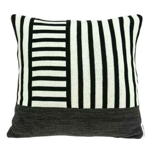 Knitted stripe Square Cotton Throw Pillow - 18" - Black and White - IMAGE 1