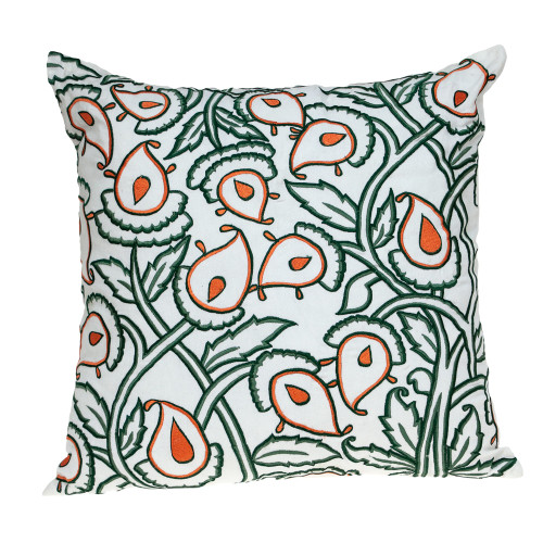 Floral Square Cotton Throw Pillow - 22" - White and Orange - IMAGE 1