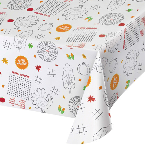 Fall Harvest Activities Rectangular Disposable Tablecloths - 84" x 54" - Set of 12 - IMAGE 1