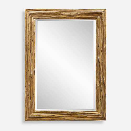 Overlap Teakwood Framed Rectangular Wall Mirror - 43.75" - Antique Gold - IMAGE 1