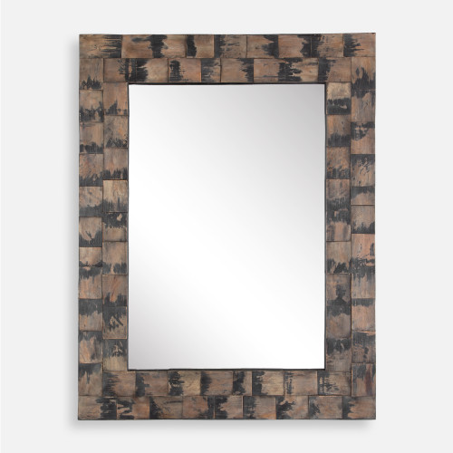 Weathered Wooden Framed Rectangular Wall Mirror - 47" - Black and Brown - IMAGE 1