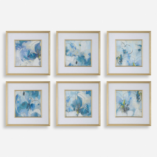Brushstrokes Abstract Framed Square Wall Arts - 19.25" - Blue - Set of 6 - IMAGE 1
