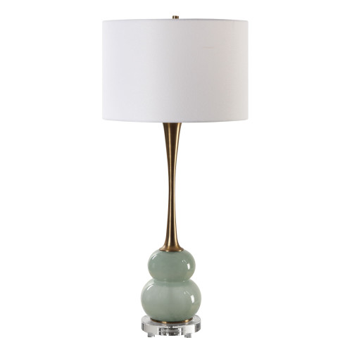 Curvy Glass Table Lamp with White Round Drum Shade - 35.25" - Gray - IMAGE 1