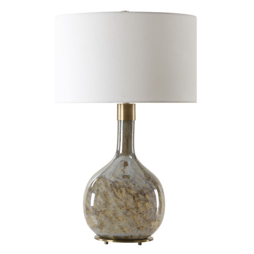 Seeded Glass Table Lamp with White Drum Shade - 27.25" - Brown - IMAGE 1