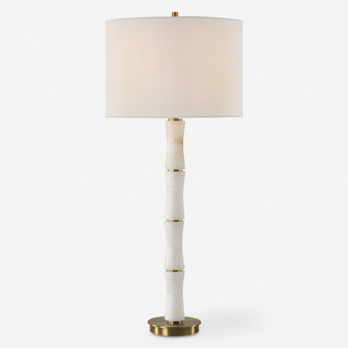 Alabaster Table Lamp with Drum Shade - 32.25" - White and Bronze - IMAGE 1