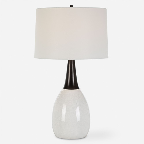 Crackled Table Lamp with Tapered Shade - 30.5" - White and Black - IMAGE 1