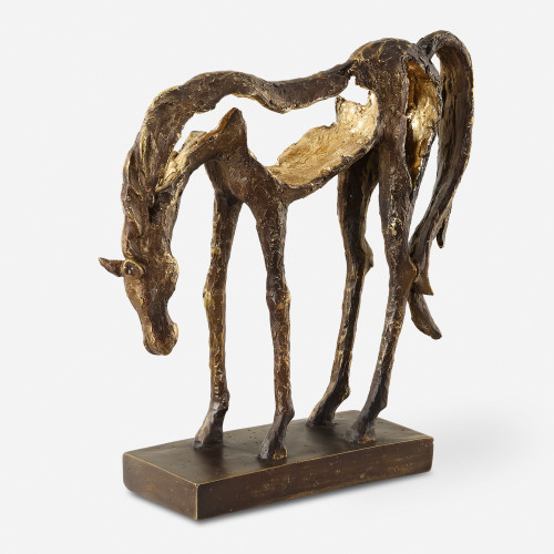 Grazing Horse Tabletop Sculpture - 13" - Bronze and Gold - IMAGE 1