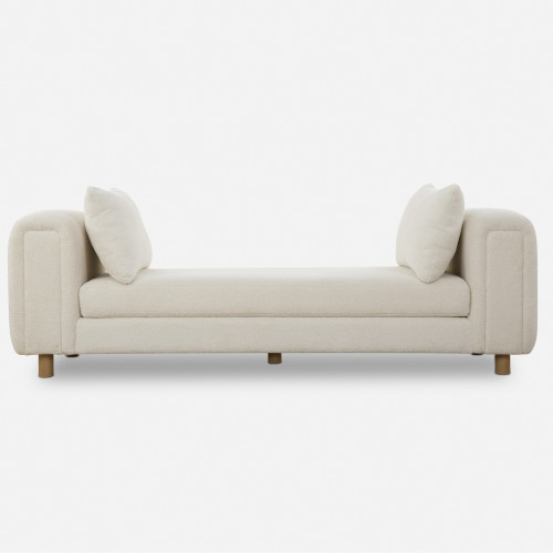 Upholstered Oversized Bench with Pillows - 59" - Beige and Brown - IMAGE 1