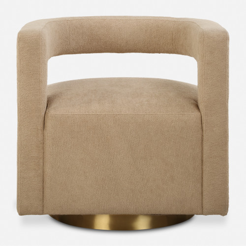 Floating Barrel Back Swivel Chair - 30" - Brown and Gold - IMAGE 1