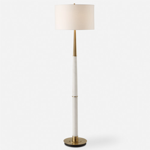 Tapered Marble Floor Lamp with Drum Shade - 61" - Antique Brass Finish - IMAGE 1