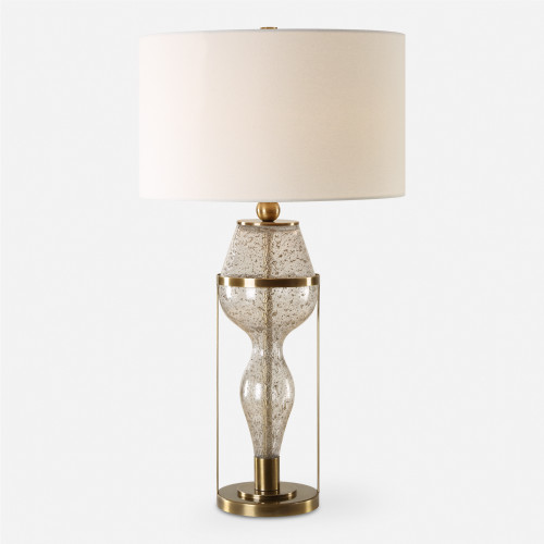 Seeded Glass Table Lamp with Round Shade - 29.75" - Clear and Antique Brass - IMAGE 1