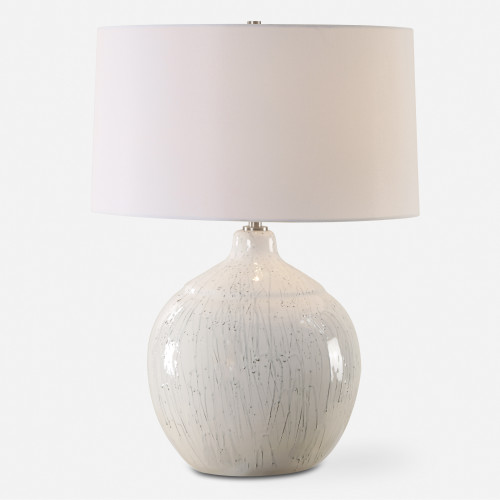 Ceramic Glossy Table Lamp with White Tapered Shade - 25.75" - White - IMAGE 1