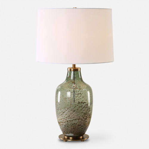 Translucent Glass Table Lamp with White Tapered Shade - 27.5" - Olive Green - IMAGE 1