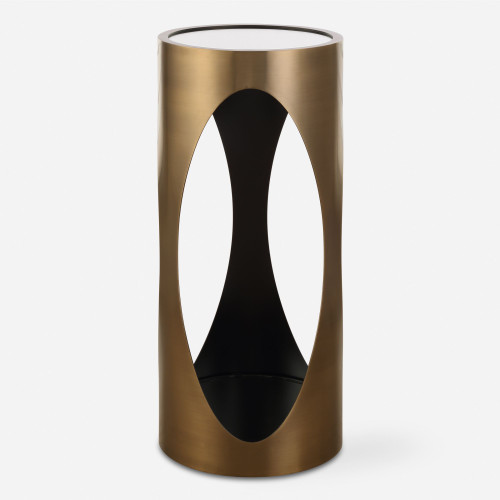 Mirrored Top Cylindrical End Table - 24" - Brass - IMAGE 1