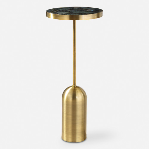 Round Stone Top Drink Table - 24.25" - Brass Finished - IMAGE 1
