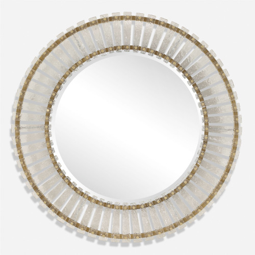 Textured Glass Round Wall Mirror - 40.5" - Brushed Gold Finish - IMAGE 1