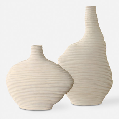 Stacked Ring Ceramic Vases - 18" - White - Set of 2 - IMAGE 1