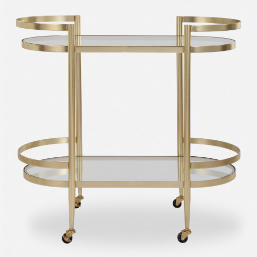 2 Tier Mirrored Top Bar Serving Cart - 33.5" - Gold - IMAGE 1