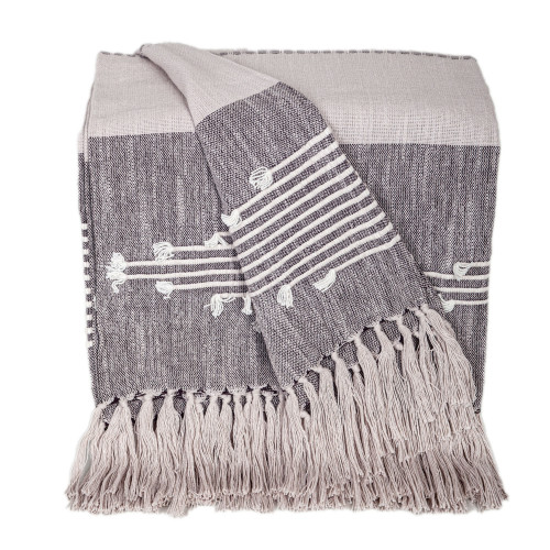Striped Cotton Throw Blanket - 50" x 60" - Gray and White - IMAGE 1