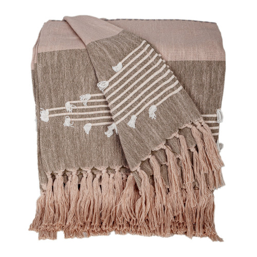 Striped Cotton Throw Blanket with Tassels - 50" x 60" - Brown and Beige - IMAGE 1