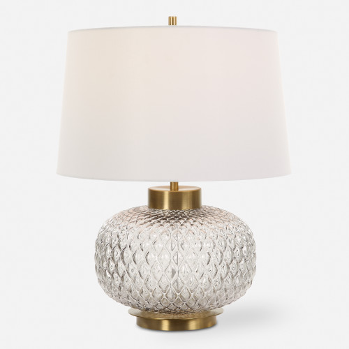 Geometric Embossed Table Lamp with Tapered Drum Shade - 22" - Gray and White - IMAGE 1