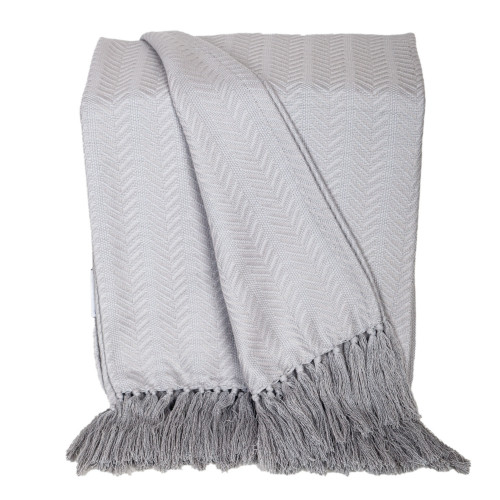 Herringbone Cotton Throw Blanket with Tassels - 50" x 60" - Gray - IMAGE 1