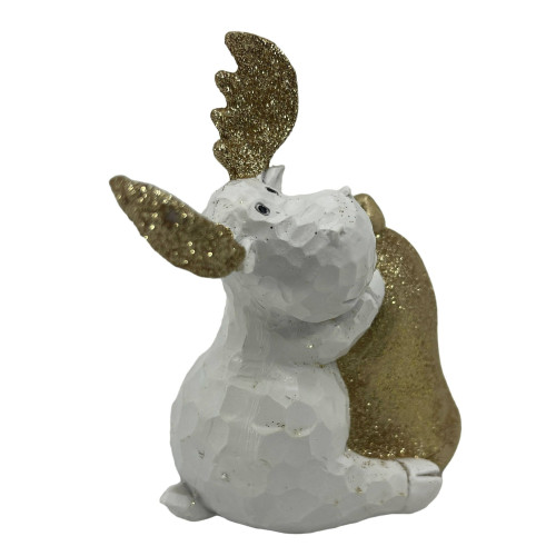 Sitting Glitter Moose Christmas Figurine - 9" - White and Gold - IMAGE 1