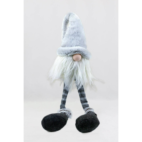 Plush Long-Legged Christmas Gnome Decoration - 19.5" - White and Black - IMAGE 1