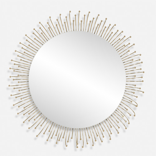 Floral Framed Round Wall Mirror - 31" - Gold Plated - IMAGE 1