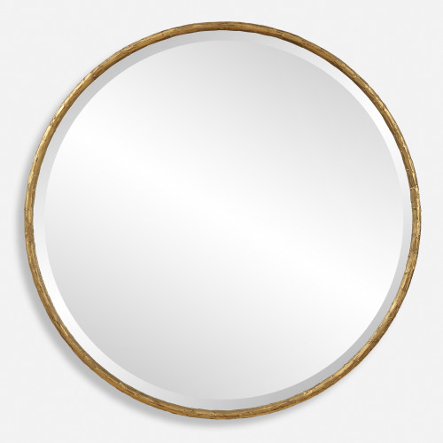 Beveled Rustic Round Wall Mirror - 79.75" - Gold - IMAGE 1