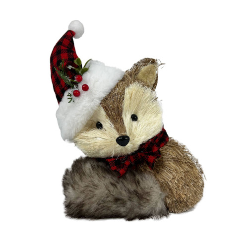 Straw Fox Christmas Tabletop Figurine - 12.5" - Brown and Beige - IMAGE 1