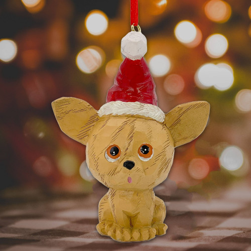 Puppy Dog with Santa Hat Christmas Ornaments - 4.5" - Brown and Red - IMAGE 1