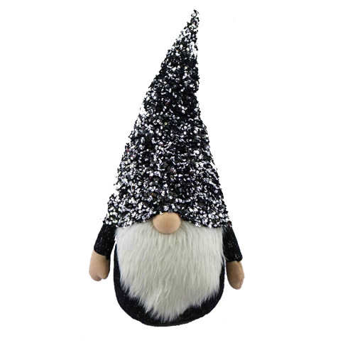 Sequin Hat Gnome Christmas Tabletop Figurine- 24.5" - Black and Silver - IMAGE 1