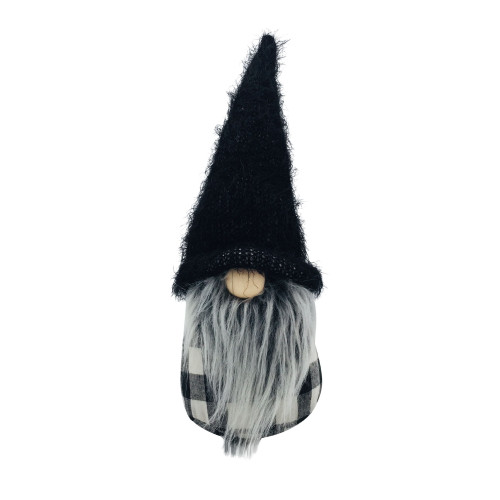 Fuzzy Hat Plaid Christmas Gnome Decoration - 17.5" - Black and White - IMAGE 1