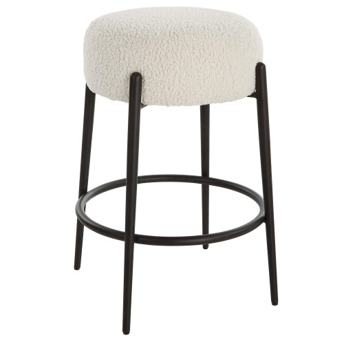 Faux Shearling Plush Counter Stool - 26" - Black and White - IMAGE 1