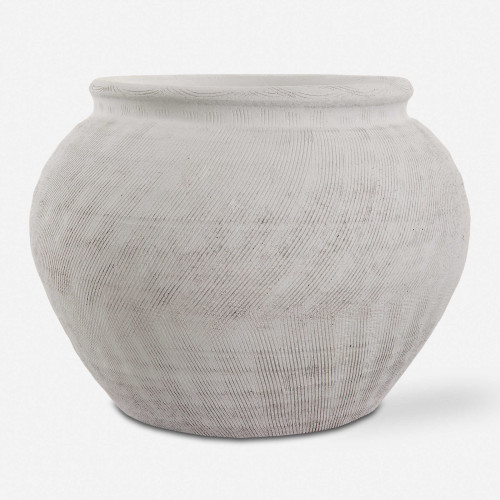 Textured Round Ceramic Tabletop Vase - 12" - White - IMAGE 1