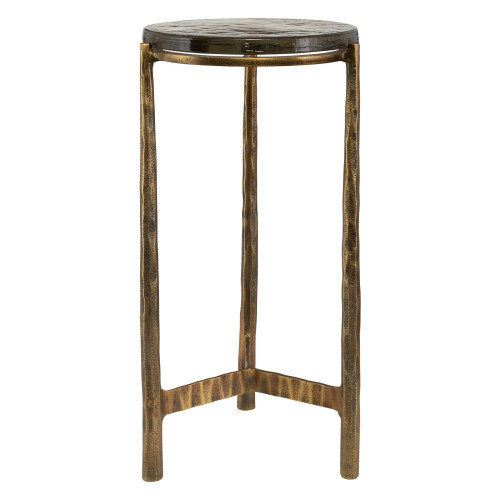 Chiseled Base End Accent Table with Glass Top - 22.5" - Antique Brass - IMAGE 1