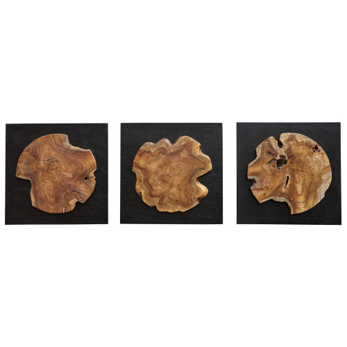 Grained Cross Trunk Teak Wooden Wall Decorations - 20" - Set of 3 - IMAGE 1