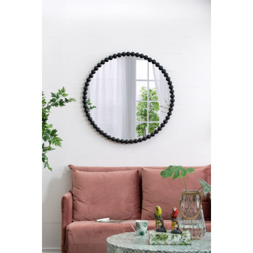 Beaded Metal Round Wall Mirror - 32" - Black - IMAGE 1