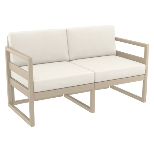 55" Taupe Brown Outdoor Patio Loveseat with Sunbrella Natural Beige Cushion - IMAGE 1