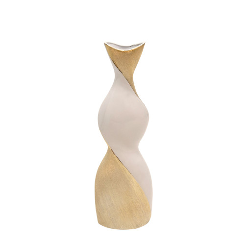 20" White and Gold Two Tone Ceramic Twisted Vase - IMAGE 1