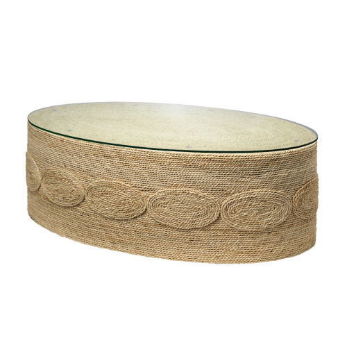 50" Beige Decorative Oval Coffee Table - IMAGE 1