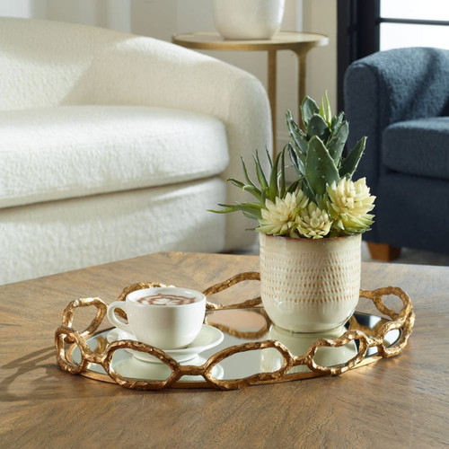 Cable Chain Cast Iron Mirrored Display Tray - 19" - Gold - IMAGE 1