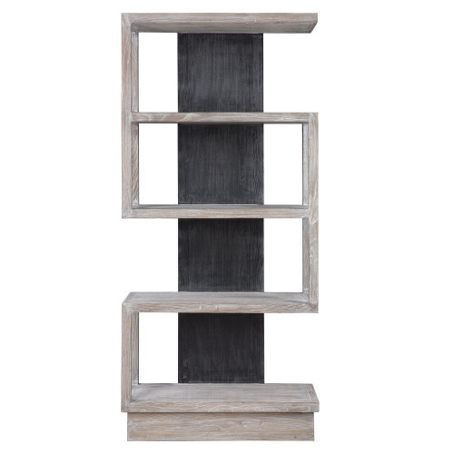 79.75" Brown and Black Contemporary Asymmetrical Etagere - IMAGE 1